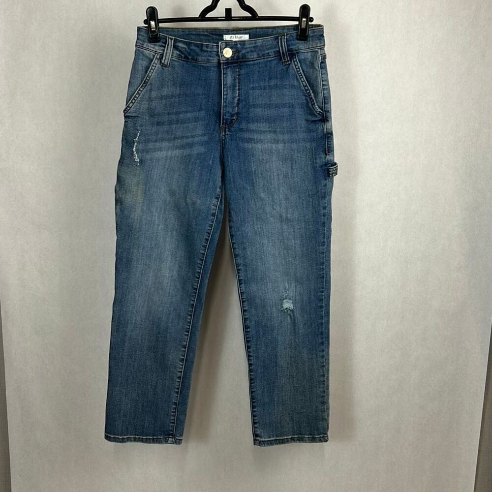 STS Blue Drew High Rise Denim Jeans Womens Sz 29 Straight Leg Lightly Distressed